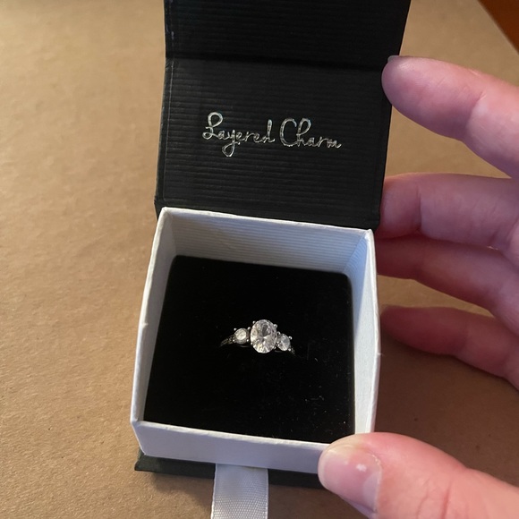 3 Stone Cubic Zirconia half halo ring, from Layered Charm, size 5, very sparkly - Picture 2 of 5